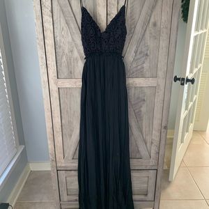 Black open back maxi dress